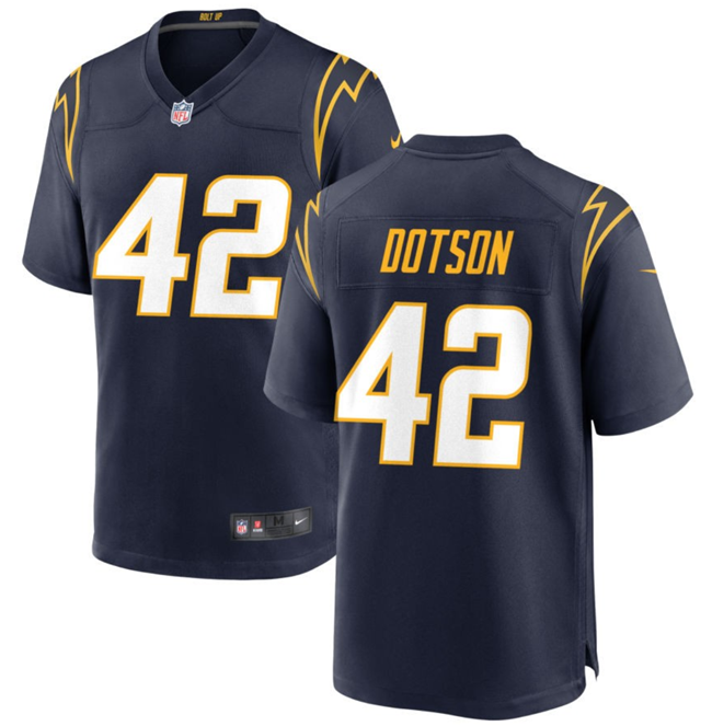 Men's Los Angeles Chargers #42 Elijah Dotson Navy Stitched Game Jersey - Click Image to Close